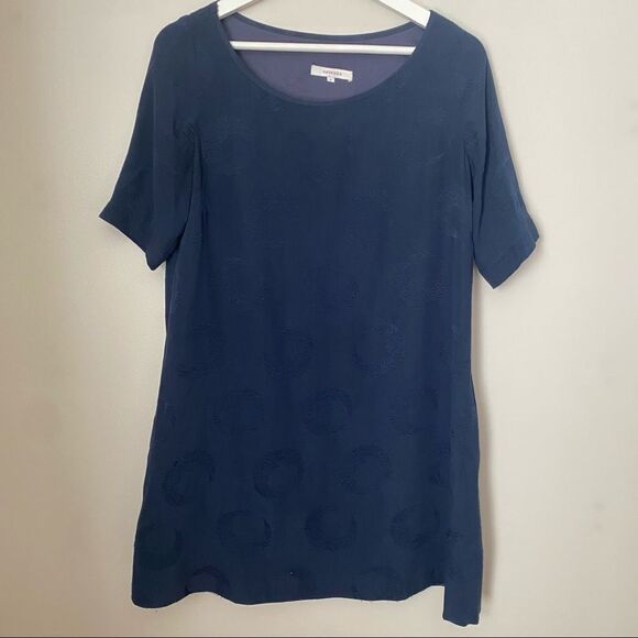 Nevenka Dress Navy Blue Embroidered Shift Crescent Moon - Picture 1 of 12